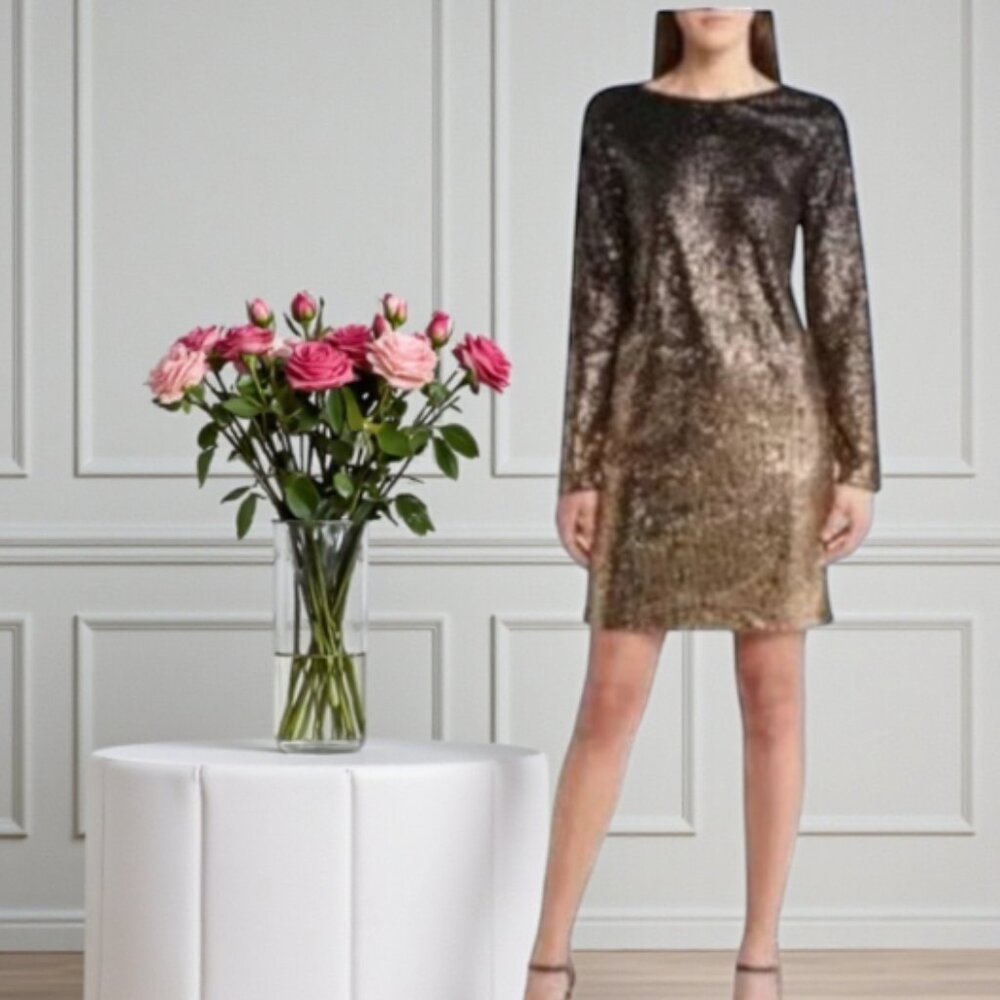 Leslie Fay Metallic Copper Sequins Velvet Dress